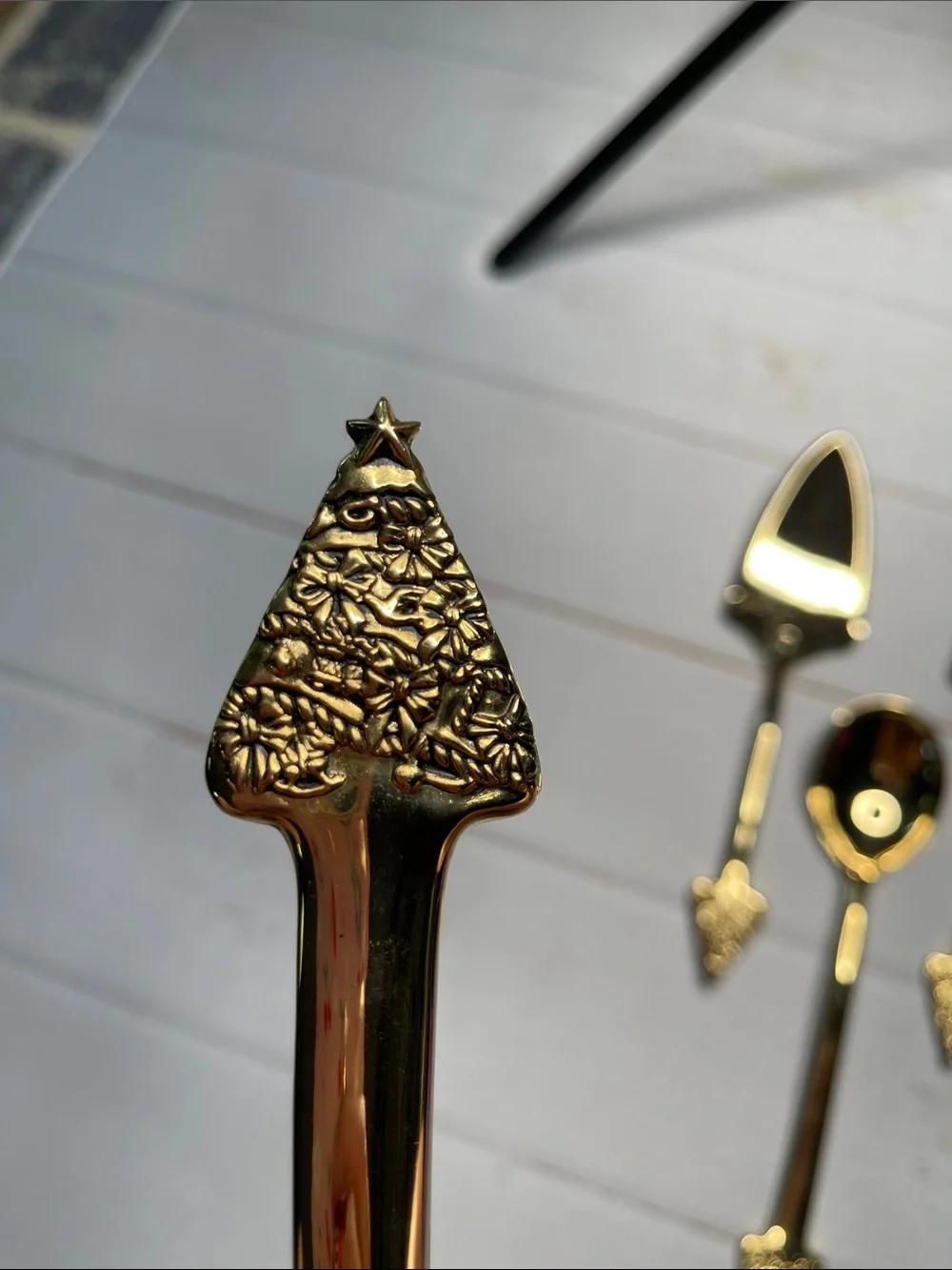 Bundle Christmas Serving Utensils Gold Tree Handle Pie Spoon Set Metal Servers
